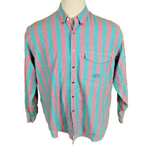 Levi's Green and Pink Striped Casual Button Down Shirt
